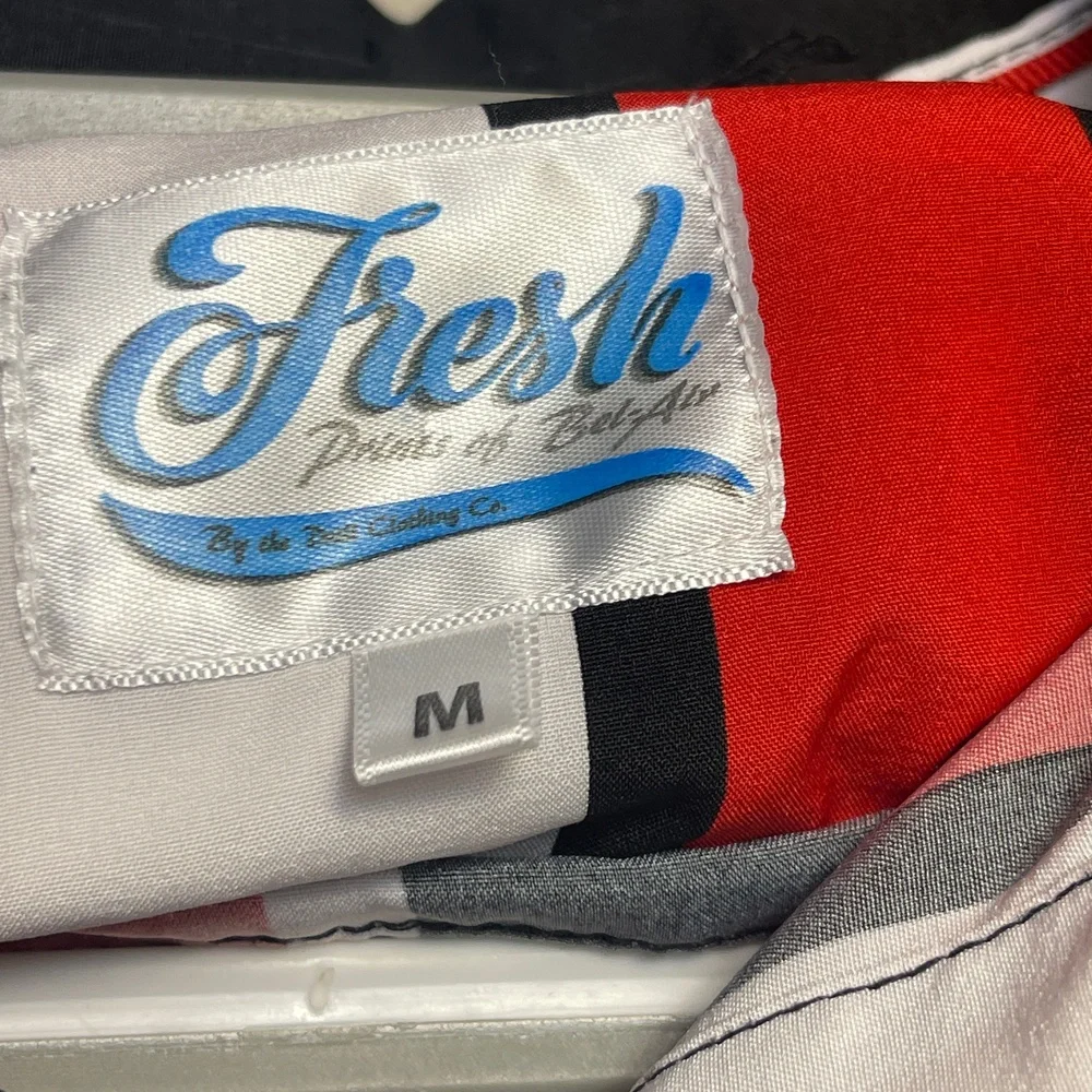 Fresh Prints of Bel-Air Drill Company Red White Black Button Up Shirt Medium - Picture 3 of 4